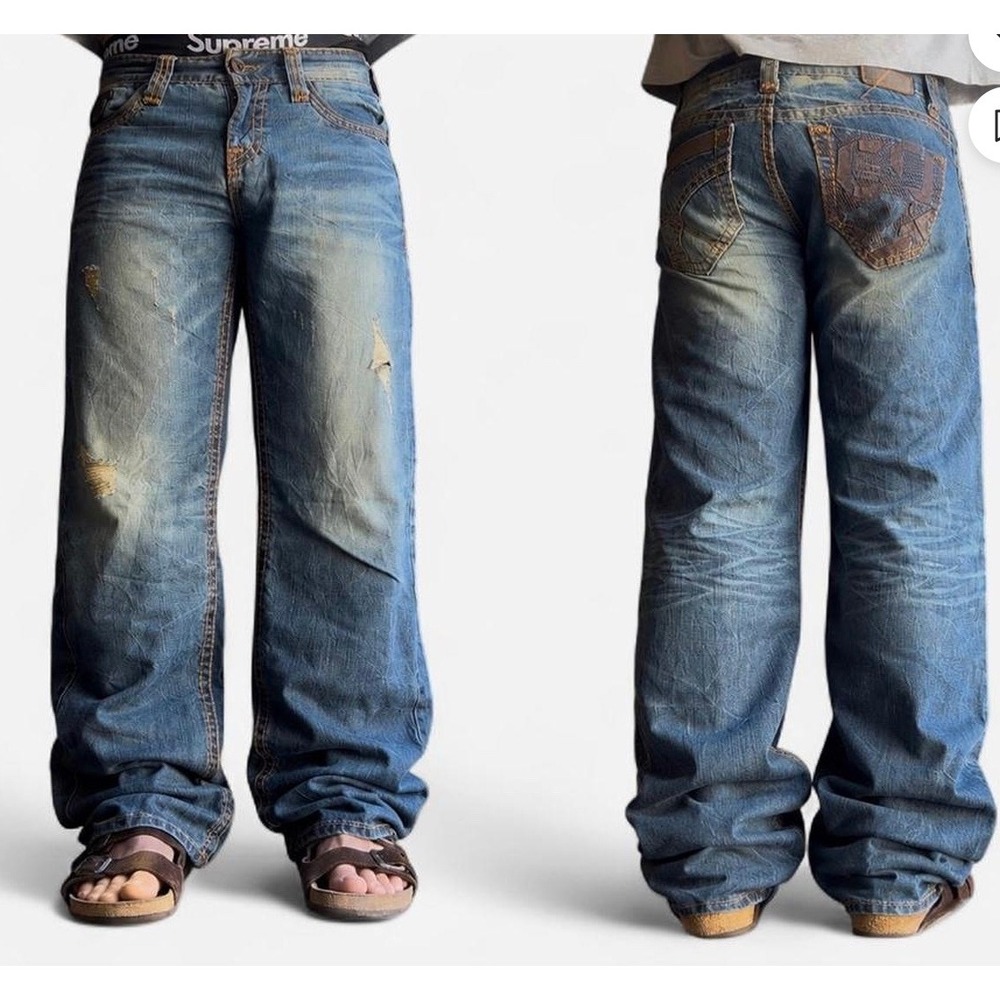 American Vintage Baggy Wide Leg Distressed Jeans‎ Mens 31x31.5 Y2K Streetwear